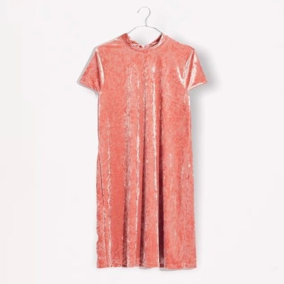 MADEWELL Crushed Velvet Mockneck Mini Dress in Peach Size S - Picture 5 of 10